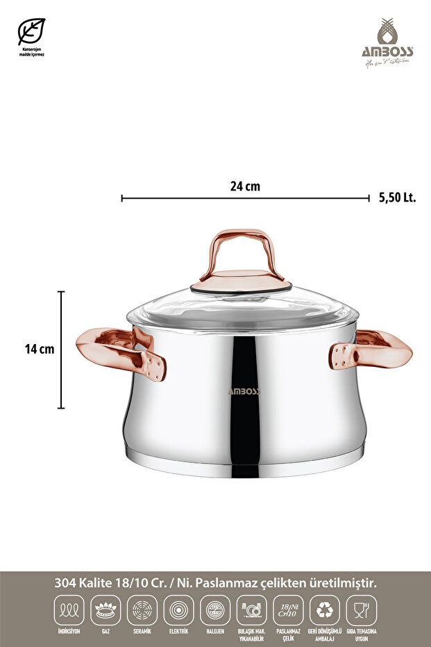Oregon Bakır Saplı 8 Parça Çelik Tencere Seti - 4