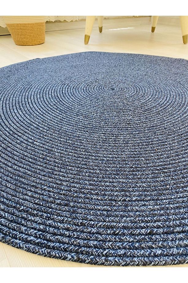 jüt Hasır görünümlü Desenli Modern El Örgüsü daire Halı Kilim - 3