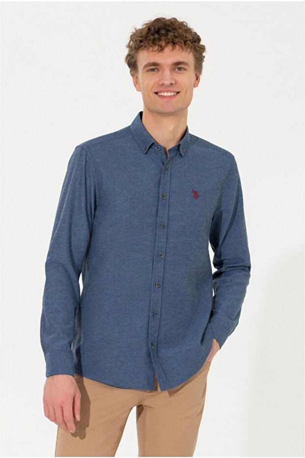Men's Indigo Long Sleeve Basic Shirt