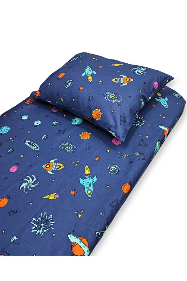100% Cotton Baby Kids Elastic Sheet and Pillow Case 90x200 Navy Blue Space