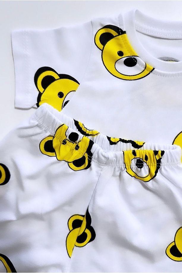 Bebek Pijama Takımı Kısakol Şort Sarı Ayıcık Desen %100 Pamuk Yenidoğam - 6