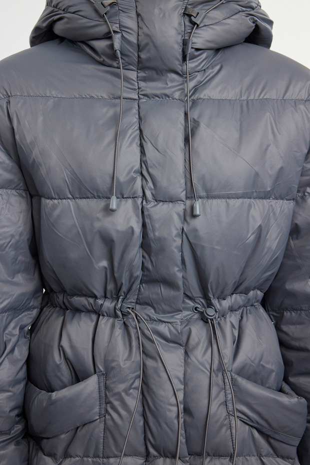 Gri Oversize Kapüşonlu Kaz Tüylü Şişme Mont TWOAW25MO00111 - 5