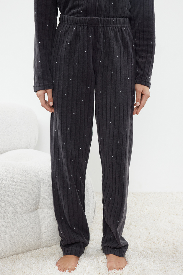 Antrasit Puantiyeli Hayvan Baskılı Polar Kışlık Örme Pijama Takımı THMAW24PT00176 - 5