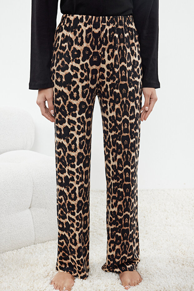 Black Leopard Pattern Knitted Pajamas Set Thmaw25Pt00100 - 4