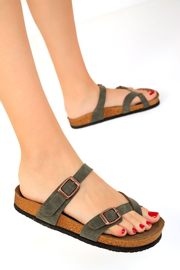 Kapcie damskie w kolorze khaki 17265 - 3