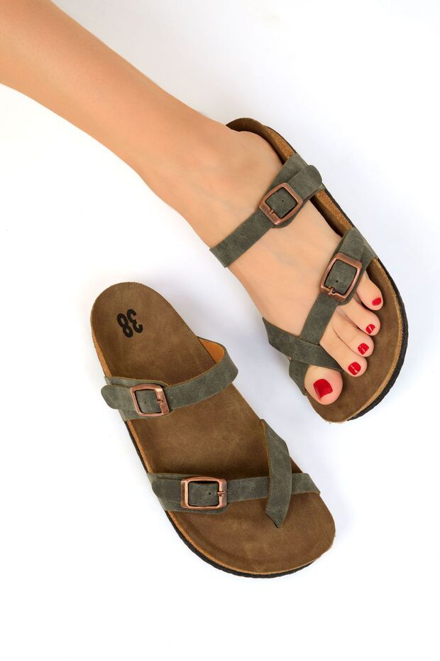 Kapcie damskie w kolorze khaki 17265 - 5