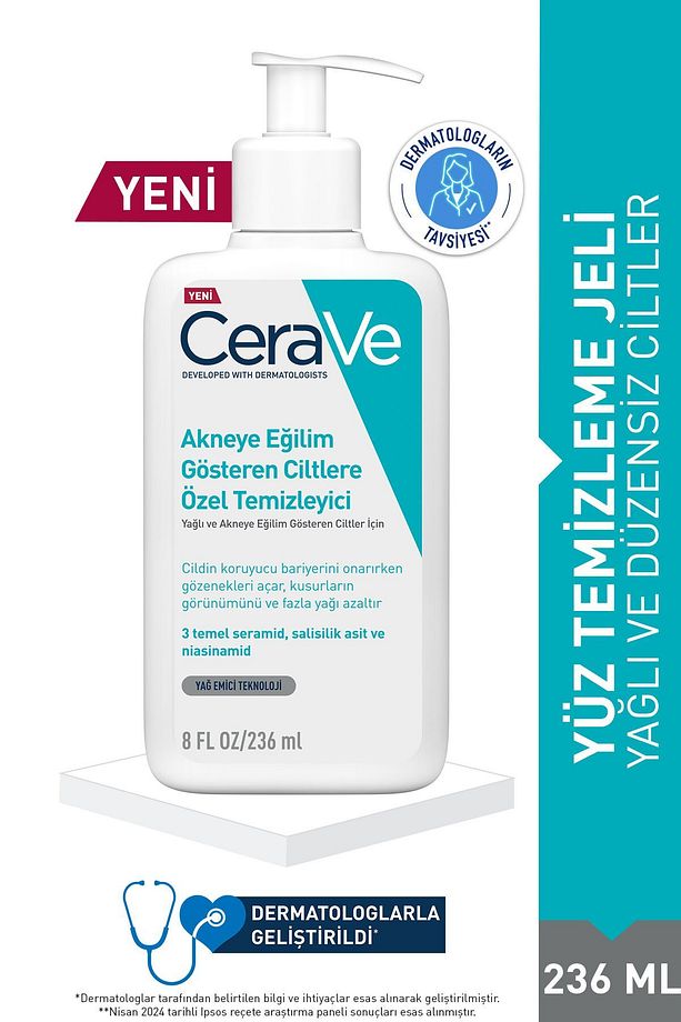 YAĞLI VE AKNEYE EĞİLİMLİ CİLTLER İÇİN YÜZ TEMİZLEME JELİ 236 ML - 1
