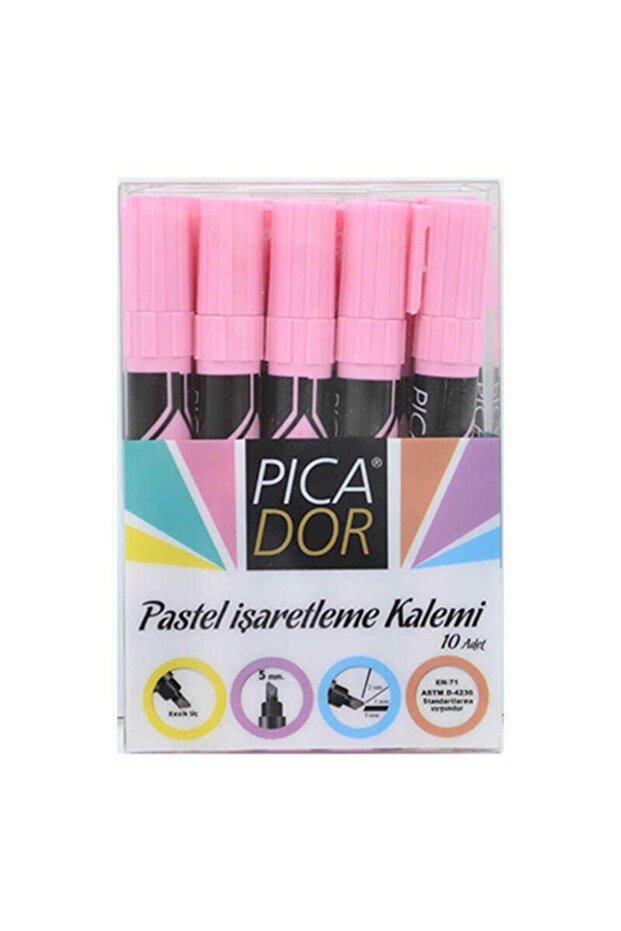 Picatack Highlighter Pastel Pink Marker Pen (Pack of 10)