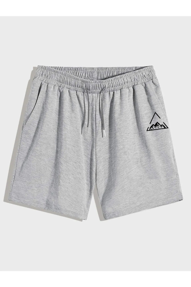 Unisex Prisma Mountain Minimal Design Printed Shorts - Oversize Summer Combed Cotton Short Elastic High Waist