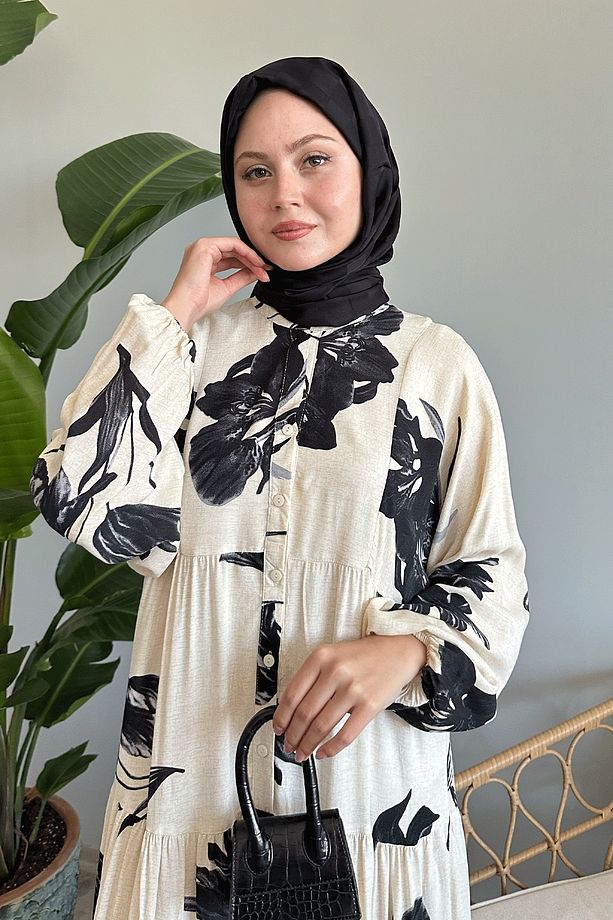 Açelya Salaş Ekru Viskon Elbise - 3