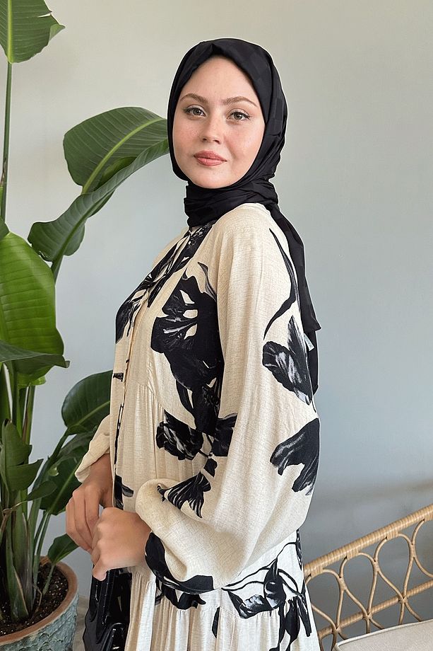 Açelya Salaş Ekru Viskon Elbise - 4