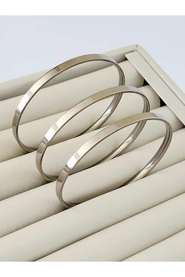 Ajda 3'lü Silver Geniş Bilezik - 1