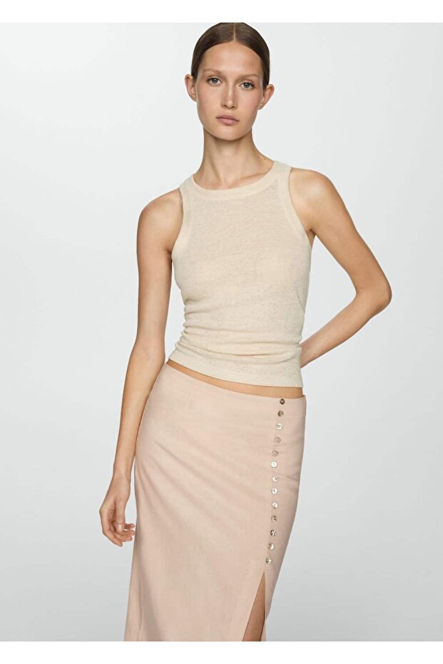 Keten yırtmaçlı etek - 6