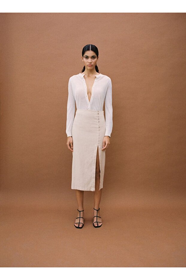 Keten yırtmaçlı etek - 5