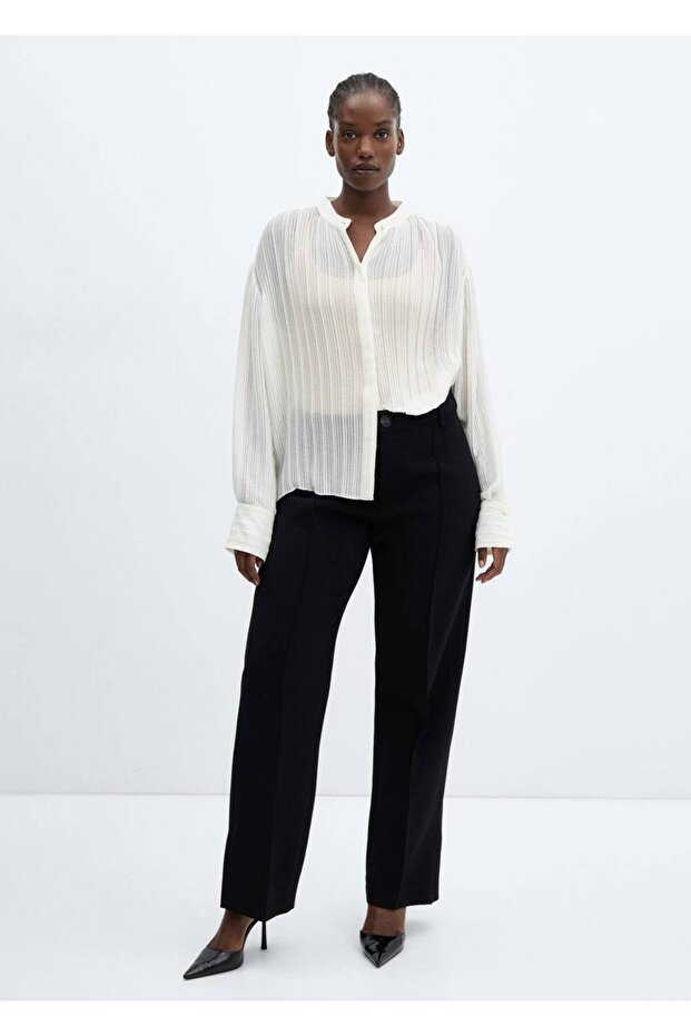 Yarı transparan pilili bluz - 6