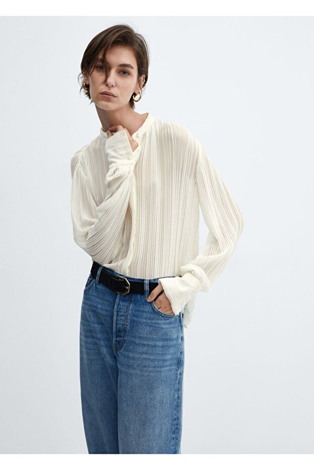 Yarı transparan pilili bluz - 1