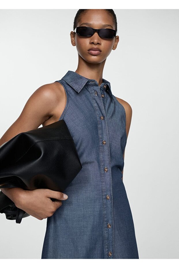 Denim gömlek elbise - 1