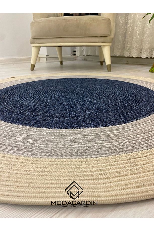 hasır jüt görünümlü Desenli Modern El Örgüsü daire Halı Kilim - 1