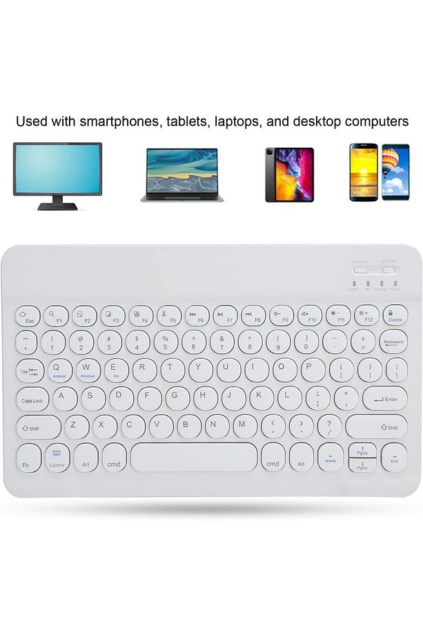Apple iPad Pro 6. Nesil 12.9" Uyumlu Kablosuz Bluetooth Şarj Edilebilir Yuvarlak Tuşlu Klavye - Beya - 4