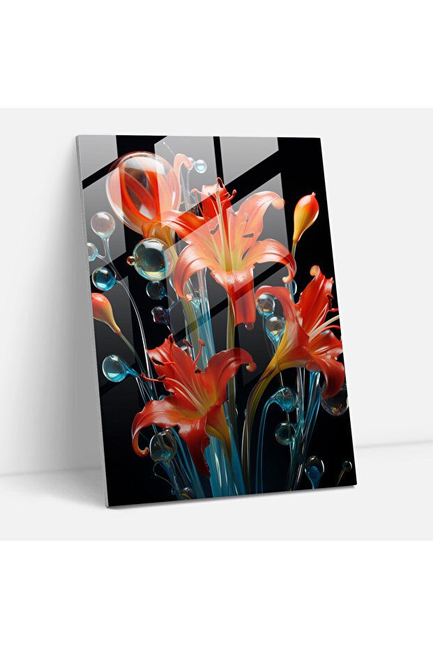 Wonderful Lilies Glass Wall Art, Bleeding Flowers, Glass Art