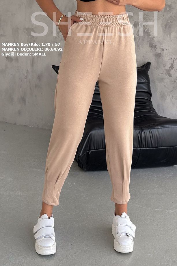 Camel Paça Pensli Yüksek Bel Modal Kumaş Pantolon Eşofman Altı - 4