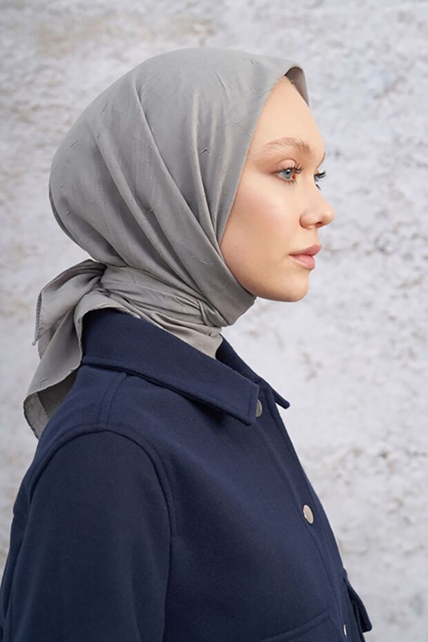 Bambu Kraş Desen Eşarp - Gri - 3