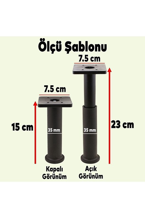 Ayarlı Destek Ayağı Mobilya Kanepe Koltuk Yükseltici Ayarlanabilir 15 Cm Siyah Yükseltme Ayakları - 2