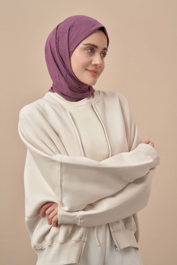 Bambu Kraş Desen Eşarp - Mürdüm - 3