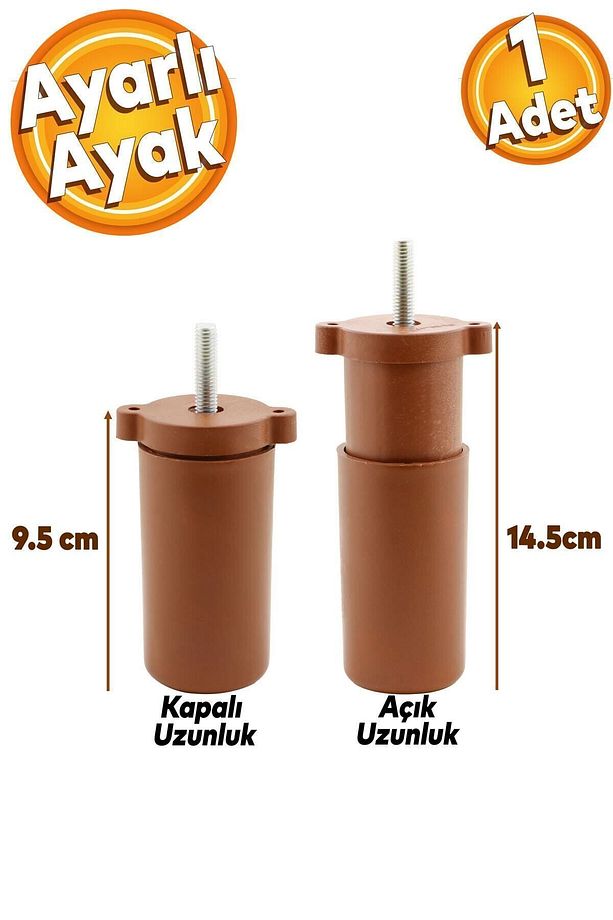 Ayarlanabilir Gizli Mobilya Kanepe Baza Koltuk M8 Civatalı Vidalı Orta Destek Ayağı Ayak Kahve 9.5cm - 1