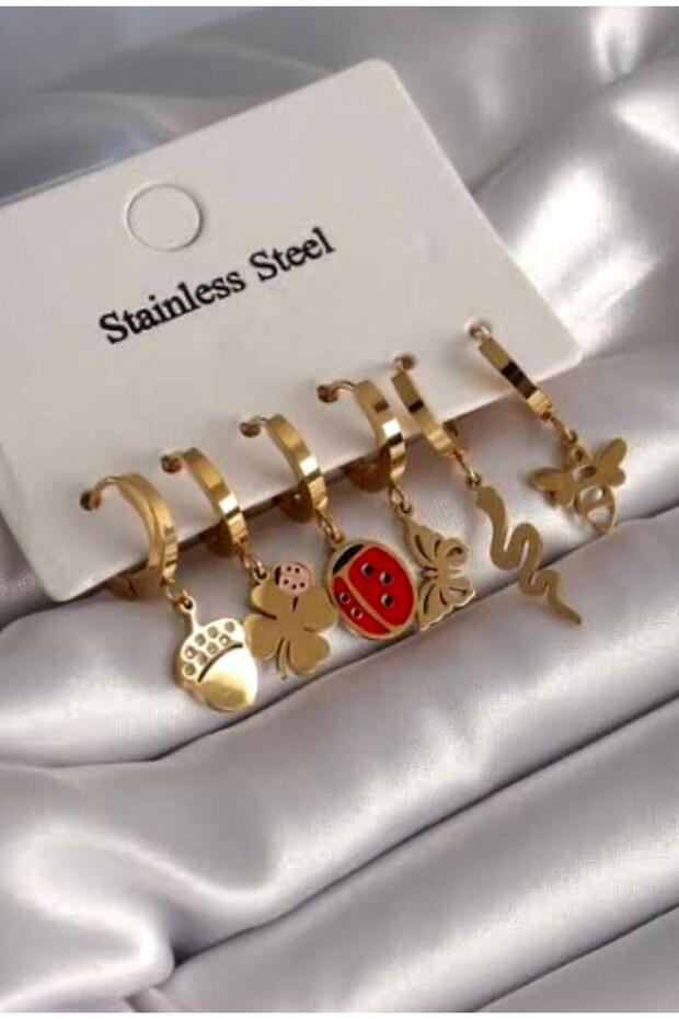 Butterfly, Ladybug and Other Models 6-Piece Steel Earrings