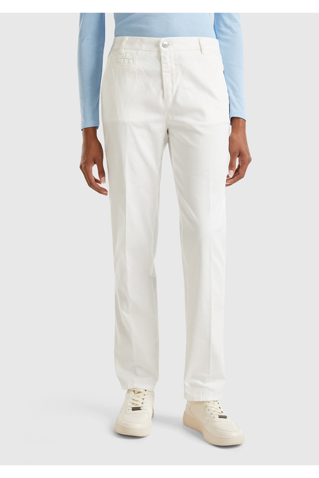 White Elastane Women's Chino Pants - Basic Model