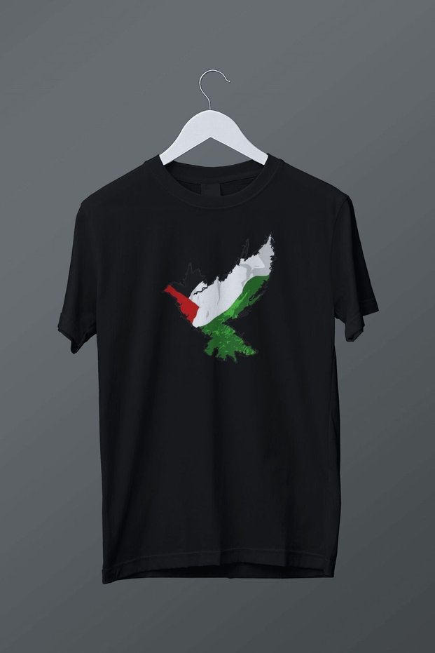 Palestinian Themed Bird Patterned Black T-Shirt