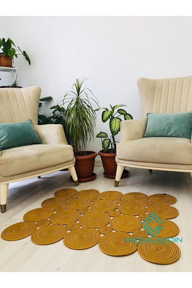jüt Hasır görünümlü Desenli Modern El Örgüsü dikdörtgen Halı Kilim - 5