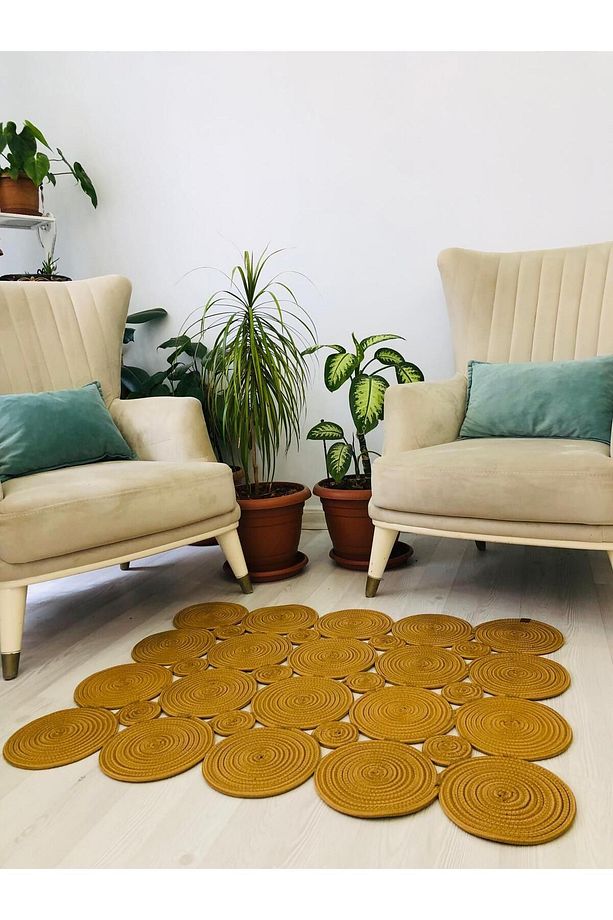 jüt Hasır görünümlü Desenli Modern El Örgüsü dikdörtgen Halı Kilim - 1