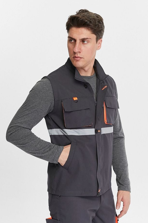 İş Yeleği Harman Kumaş Klasik Model Koyu Gri Yazlık - 3