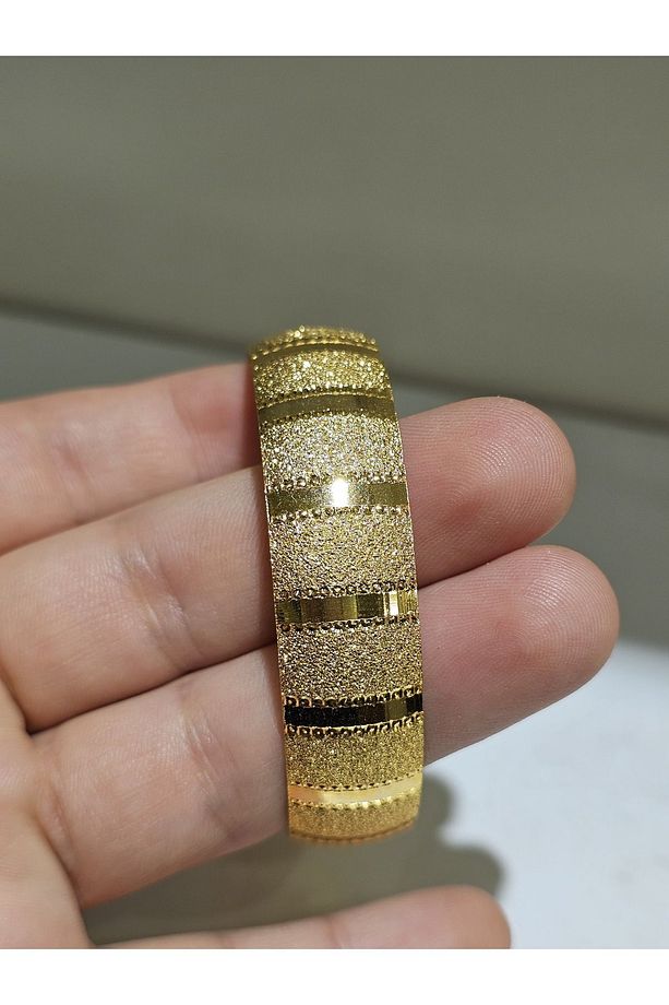 22 Ayar Altın Kaplama Yan Kesme Noktalı Model Bilezik 1 Adet 1.5 Cm Eninde - 2