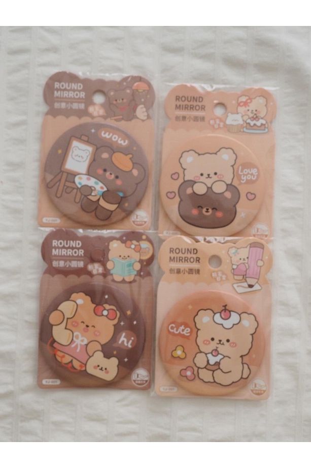 Bears Cute Yuvarlak Ayna Çanta Boy 4lü Set - 1