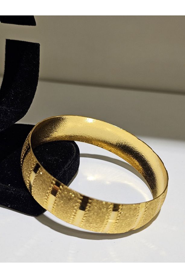 22 Ayar Altın Kaplama Yan Kesme Noktalı Model Bilezik 1 Adet 1.5 Cm Eninde - 3