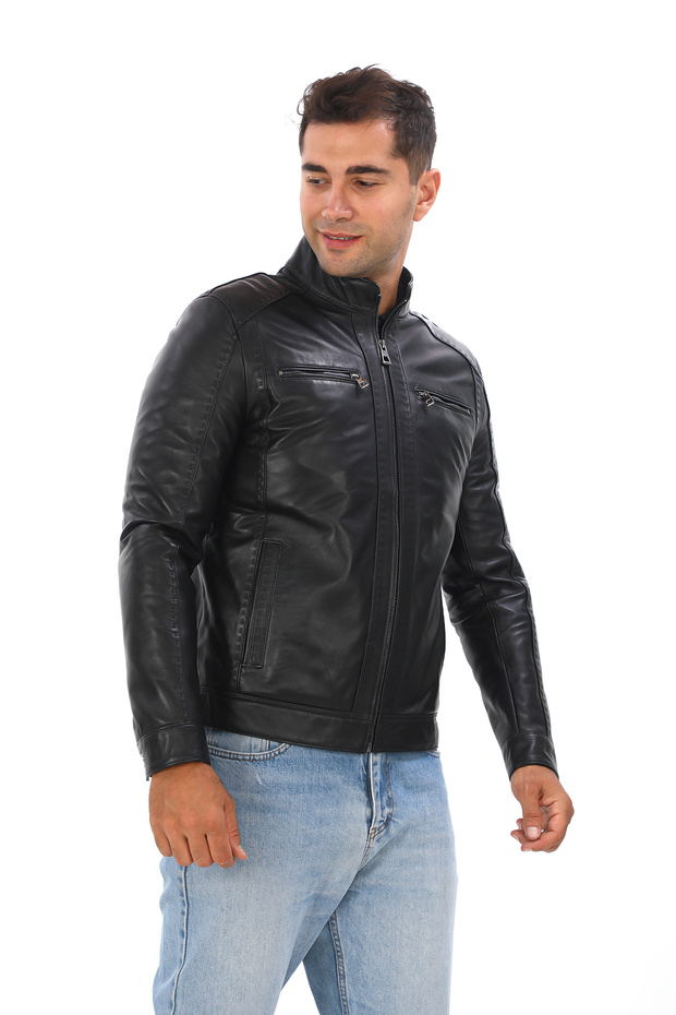 Erkek Puntolu Hakiki Deri Mont - 1