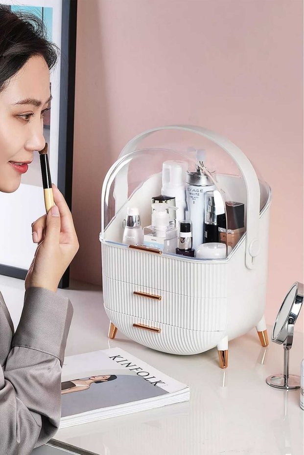 منظم مستحضرات التجميل والمكياج مع أدراج مجوهرات باللون الأسود