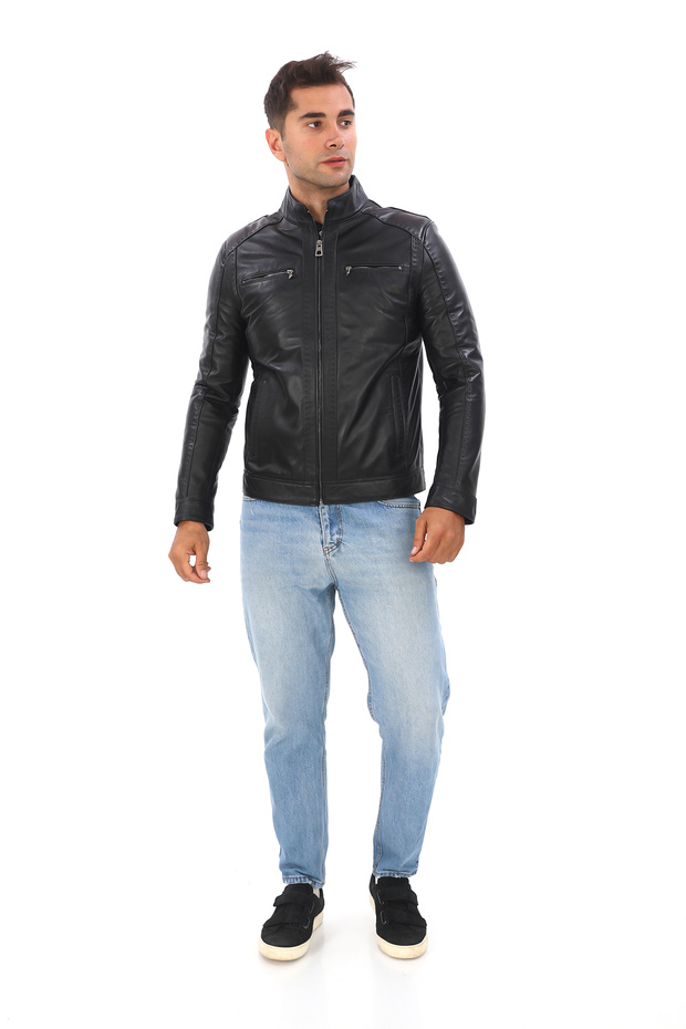 Erkek Puntolu Hakiki Deri Mont - 4