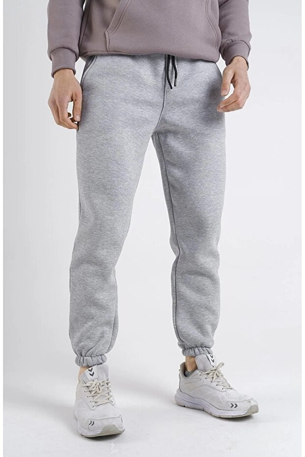 Men's Large Size Daily Cut Gray Rubber Leg 2 Thread Summer Tracksuit Bottom