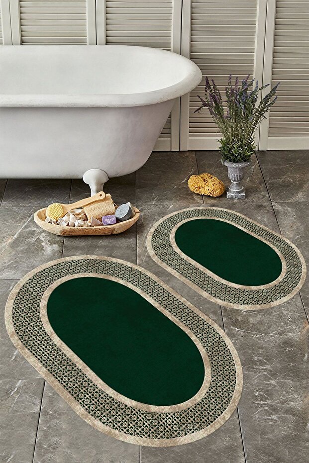 Non-Slip Base Washable Dust Stain Resistant 2-Piece Oval Toilet Bathroom Mat Set
