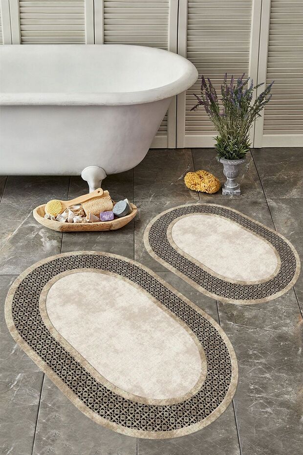 Non-Slip Base Washable Dust Stain Resistant 2-Piece Oval Toilet Bathroom Mat Set