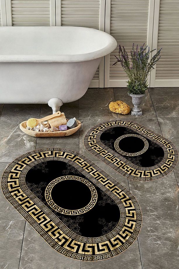 Kaymaz Taban Yıkabilir Toz Leke Tutmaz 2li Set Klozet Oval Banyo Paspas Takımı - 1