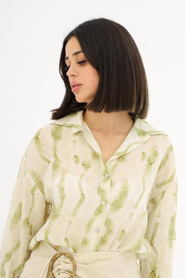Oil Green Printed Patterned Shirt
