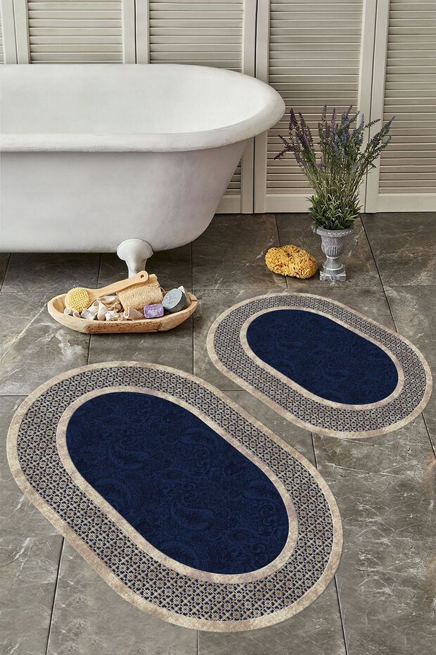Kaymaz Taban Yıkabilir Toz Leke Tutmaz 2li Set Klozet Oval Banyo Paspas Takımı - 1
