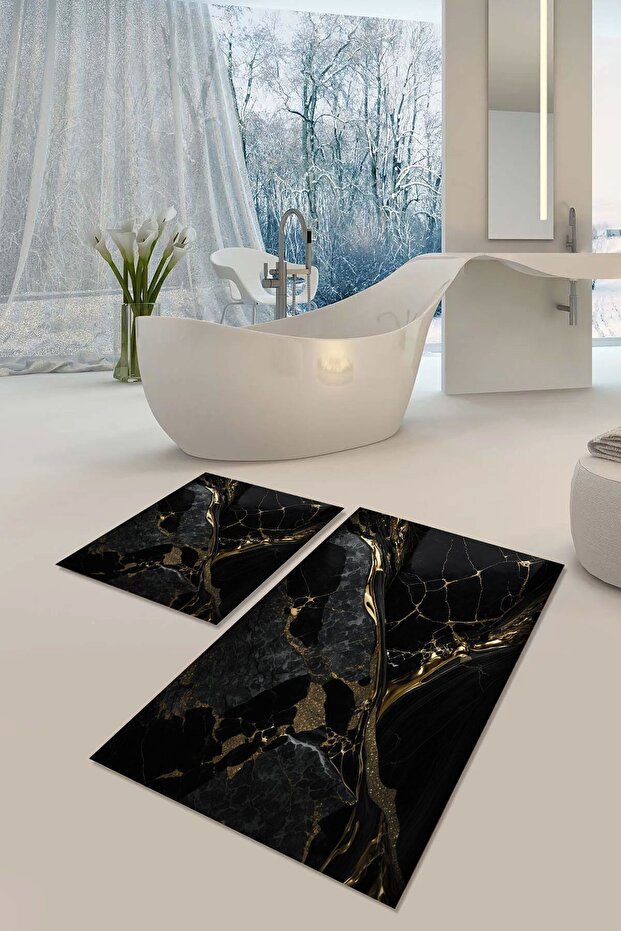 Non-Slip Sole Washable Dust Stain Resistant 2-Piece Set Toilet Bathroom Mat Set