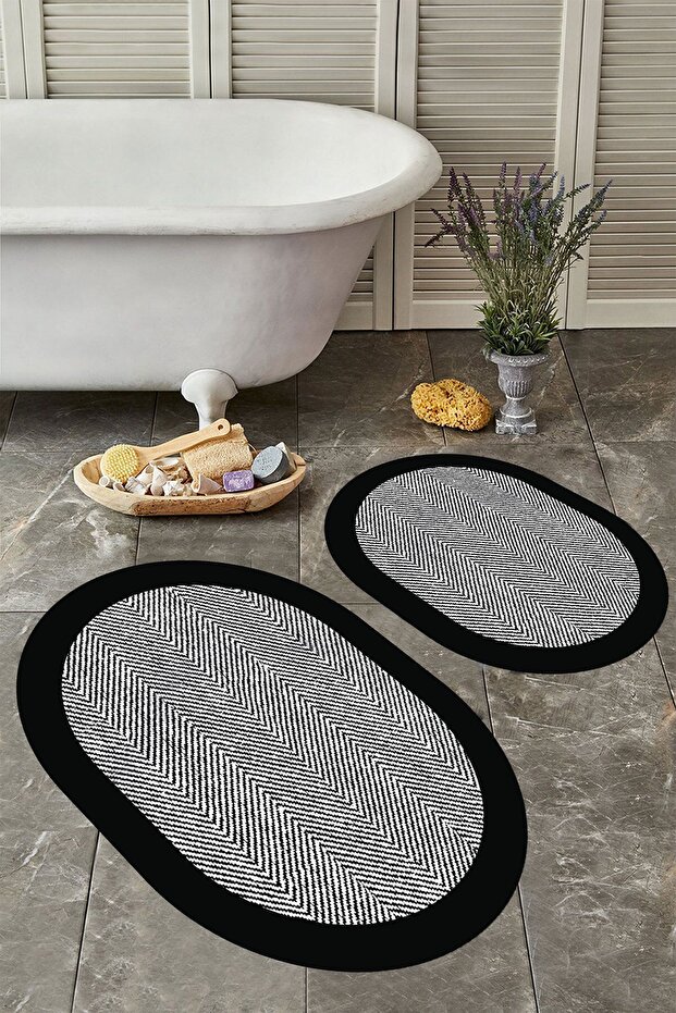 Non-Slip Base Washable Dust Stain Resistant 2-Piece Oval Toilet Bathroom Mat Set