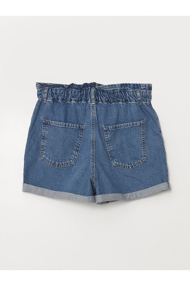 Kadın Beli Lastikli Düz Jean Şort - 6